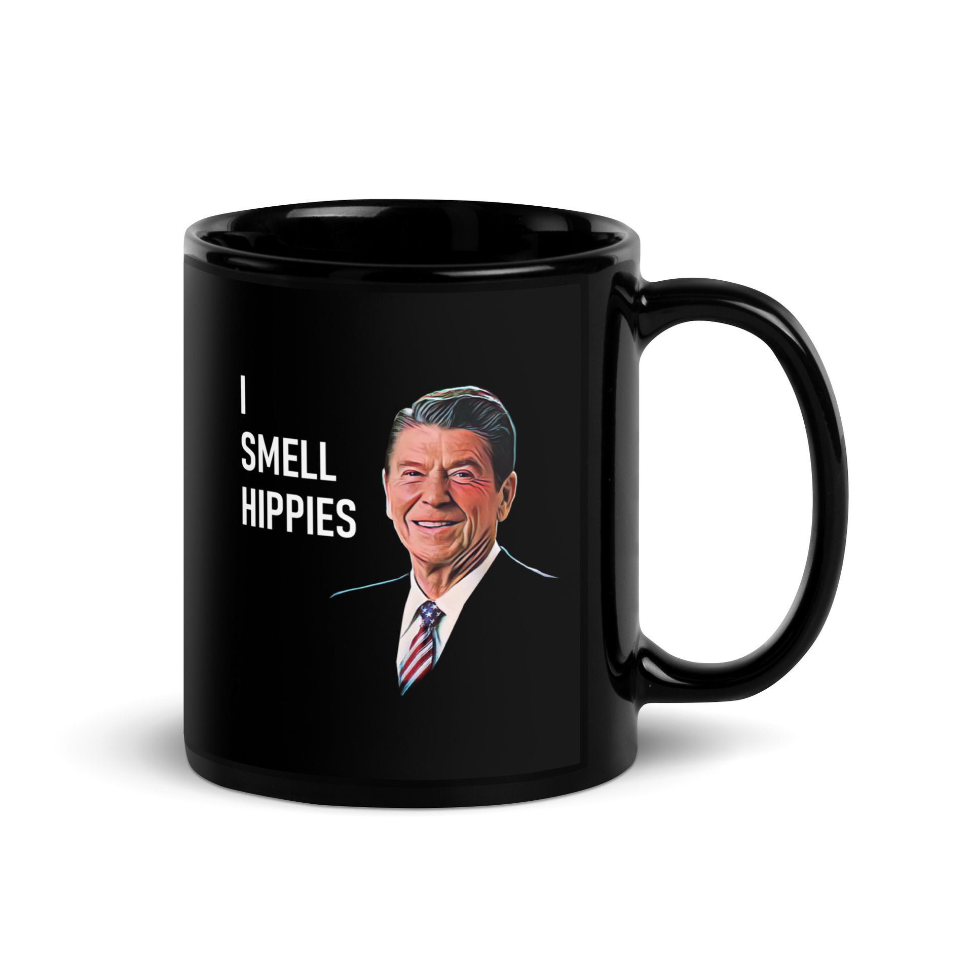 REAGAN I SMELL HIPPIES - Black Glossy Mug