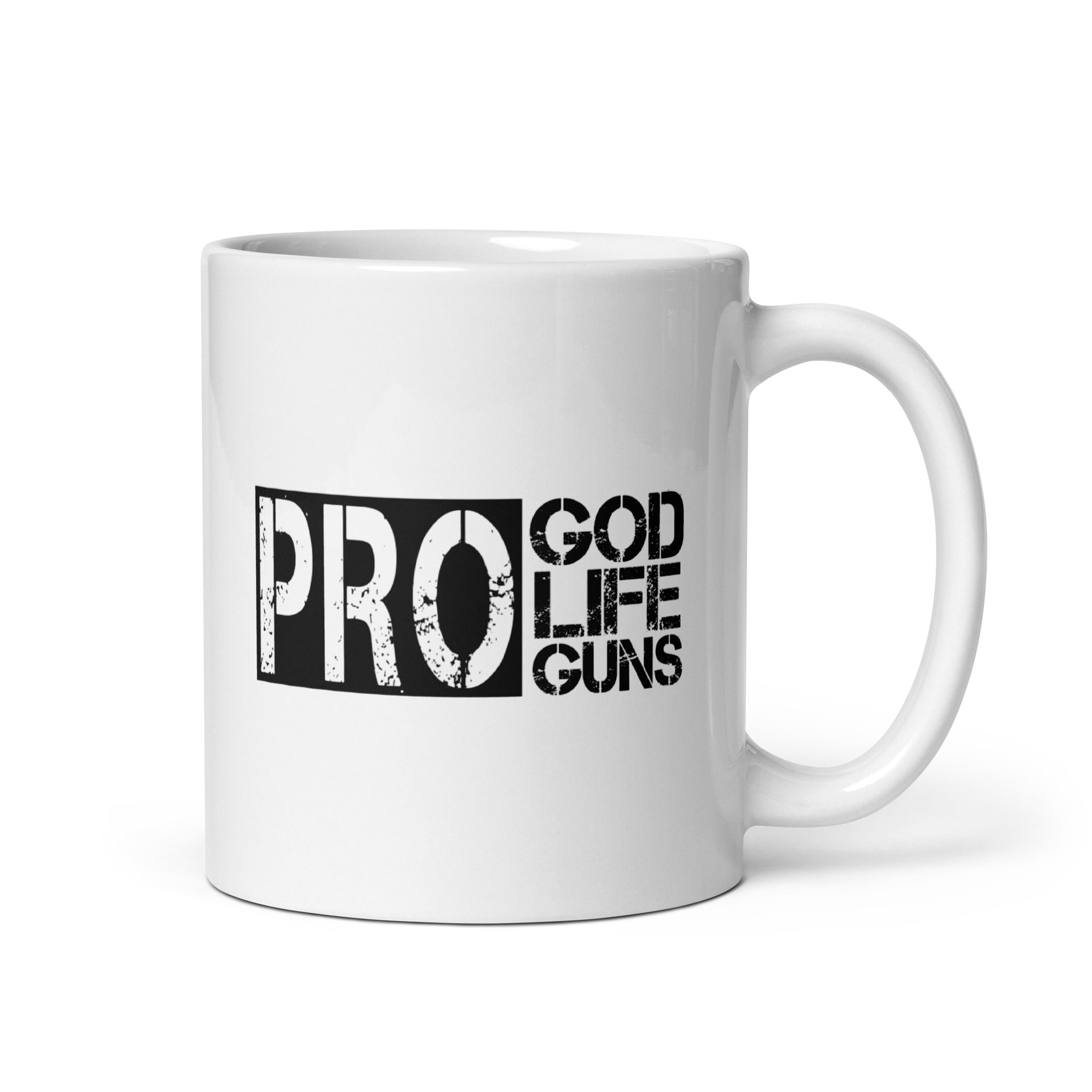 PRO GOD, LIFE, GUNS - White glossy mug